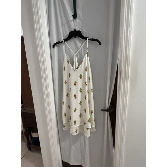 Audrey 3+1 White Cactus Print Racer Back Tank Mini Dress Layered Sz S - Picture 1 of 6